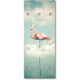 Queence Garderobe - "Pink Flamingo" Druck auf hochwertigem Arcylglas inkl. Edelstahlhaken und Aufhängung, Format: 50x120cm