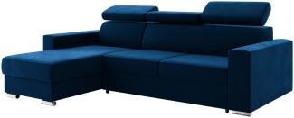 MEBLINI Schlafcouch mit Bettkasten - VOSS - 242x168x79cm Links - Blau Samt - Ecksofa mit Schlaffunktion - Sofa mit Relaxfunktion und Kopfstützen - Couch L-Form - Eckcouch - Wohnlandschaft