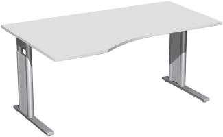 PC-Schreibtisch links, höhenverstellbar, 160x100cm, Lichtgrau / Silber
