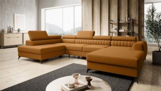 Wohnlandschaft U-Form Schlafsofa FARGO Stoff Vogue Amber Ottomane Rechts