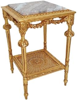 Casa Padrino Barock Beistelltisch Gold / Grau - Prunkvoller Antik Stil Massivholz Tisch mit Marmorplatte - Wohnzimmer Möbel im Barockstil - Barock Möbel