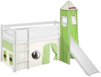 Lilokids 'Jelle' Spielbett 90 x 200 cm, Dragons Grün, Kiefer massiv, mit Turm, Rutsche und Vorhang
