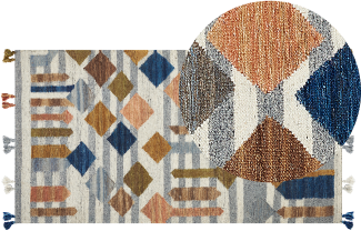 Kelim Teppich Wolle mehrfarbig 80 x 150 cm geometrisches Muster Kurzflor KASAKH
