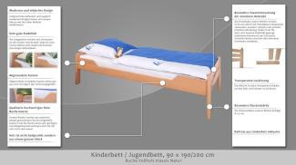 Jugendbett Easy Premium Line K1/1n, Buche Vollholz massiv Natur - Maße: 90 x 190 cm