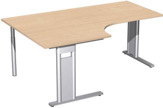 PC-Schreibtisch 'C Fuß Pro' links, feste Höhe 180x120x72cm, Buche / Silber