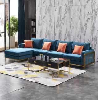 Ecksofa L Form Couchtisch Sofa Couch Design Polster Luxus Blau Tisch