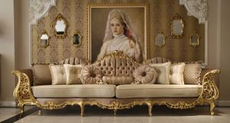 Casa Padrino Luxus Barock Wohnzimmer Sofa Braun / Creme / Gold 360 x 100 x H. 115 cm - Prunkvolles Sofa im Barockstil - Edle Barock Wohnzimmer Möbel