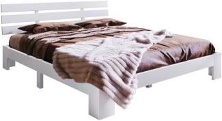 Merax Holzbett Doppelbett 140x200 aus Kiefernholz mit Lattenrost & Kopfteil für Schlafzimmer Weiß