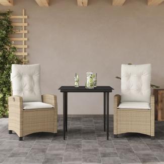 vidaXL 3-tlg. Garten-Essgruppe mit Kissen Beige Poly Rattan