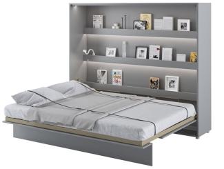 MEBLINI Schrankbett Bed Concept - BC-14 - 160x200cm Horizontal - Grau Matt mit Matratze - Wandbett mit Lattenrost - Klappbett mit Schrank - Wandklappbett - Murphy Bed - Bettschrank