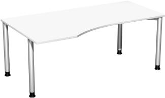 PC-Schreibtisch '4 Fuß Flex' links, höhenverstellbar, 180x100cm, Weiß / Silber