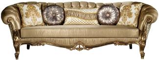 Casa Padrino Luxus Barock Sofa Gold / Weiß 268 x 110 x H. 87 cm - Prunkvolles Wohnzimmer Sofa mit dekorativen Kissen - Wohnzimmer Möbel im Barockstil