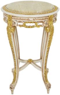 Casa Padrino Barock Beistelltisch mit Marmorplatte Weiß / Beige / Gold / Creme Ø 40 x H. 60 cm - Runder Antik Stil Tisch - Barock Wohnzimmer Möbel
