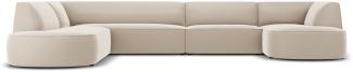 Micadoni 6-Sitzer Samtstoff Panorama Ecke links Sofa Ruby | Bezug Beige | Beinfarbe Black Plastic