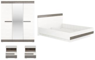 Schlafzimmer-Set "Blanco" komplett 4-teilig Pinie weiß grau MDF