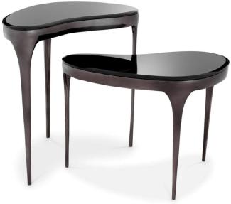 Casa Padrino Luxus Beistelltisch Set Silberschwarz / Schwarz - 2 Aluminium Tische mit Glasplatten - Wohnzimmer Möbel - Hotel Möbel - Luxus Möbel - Luxus Einrichtung - Möbel Luxus