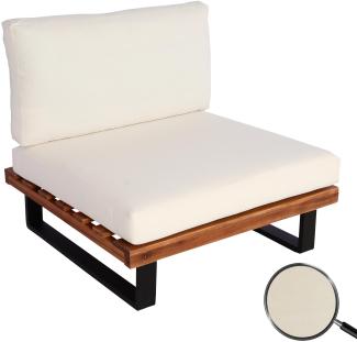 Lounge-Sessel HWC-H54, Garten-Sessel, Spun Poly Akazie Holz MVG-zertifiziert Aluminium ~ braun, Polster cremeweiß