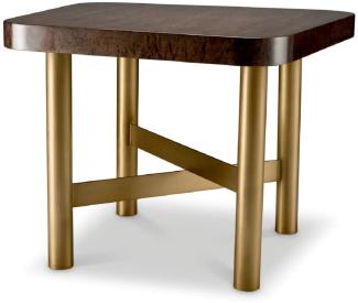 Casa Padrino Luxus Beistelltisch Hochglanz Braun / Messing 64,5 x 64,5 x H. 50 cm - Quadratischer Tisch mit Massivholz Tischplatte - Wohnzimmer Möbel - Luxus Möbel - Luxus Einrichtung