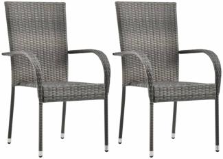 vidaXL Gartenstühle Stapelbar 2 Stk. Grau Poly Rattan