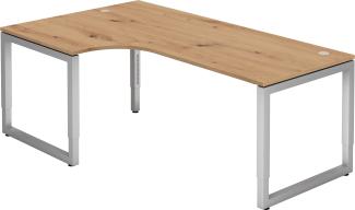 bümö® Schreibtisch R-Serie höhenverstellbar, Tischplatte 200 x 120 cm in Asteiche, Gestell in silber
