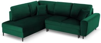 Micadoni 5-Sitzer Samtstoff Ecke links Sofa mit Bettfunktion und Box Moghan | Bezug Bottle Green | Beinfarbe Black Chrom.