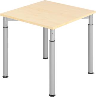 bümö® Schreibtisch Y-Serie höhenverstellbar, Tischplatte 80 x 80 cm in Ahorn, Gestell in silber