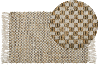 Teppich beige 50 x 80 cm kariertes Muster Kurzflor zweiseitig ZERDALI