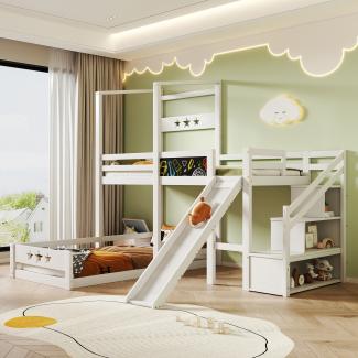 Merax Kinderbett Etagenbett mit Tafel und Rutsche,Treppe mit Stauraum 90x200 cm Einzelbett mit Rausfallschutz, Hochbett für Kinder 2x Lattenrost- Weiß