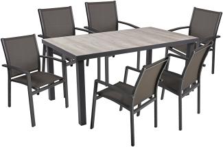 7-tlg. Tischgruppe RANA Set Garten Sitzgruppe Outdoor Grau Metall Polster Möbel