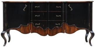 Casa Padrino Luxus Barock Sideboard Antik Schwarz / Braun 200,5 x 53,5 x H. 98 cm - Prunkvoller Massivholz Schrank mit 2 Türen und 3 Schubladen - Luxus Möbel im Barockstil - Barock Möbel