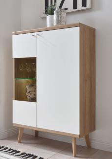 Vitrine Highboard Standvitrine Merle 90cm eiche riviera / weiß matt Wohnzimmer