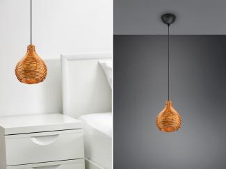 LED Pendelleuchte mit Rattan Geflecht Natur im Boho Stil Ø 17cm