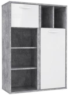 Regal Standregal Bücherregal 99,5cm beton lichtgrau / weiß hochglanz