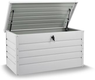 Juskys Metall Aufbewahrungsbox Limani 380 Liter - Outdoor Box - wasserdicht, abschließbar - Gartenbox, Auflagenbox, Kissenbox für Garten Weiß