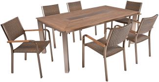 Tischgruppe FLORENCE 7-tlg Garten Sitzgruppe Outdoor Beige Metall Kunststoff