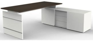 Form 4 Komplettarbeitsplatz, Eckkombination aus Schreibtisch und Sideboard, Weiß / Graphit