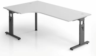 Hammerbacher Winkeltisch C-Fuß, grau / Graphit Winkelform 90°, links oder rechts montierbar, 200x120 cm
