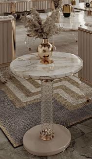 Casa Padrino Luxus Art Deco Beistelltisch Weiß / Grau / Gold Ø 43 x H. 61 cm - Runder Tisch mit edler Kunstmarmor Tischplatte - Art Deco Wohnzimmer Möbel - Luxus Wohnzimmer Möbel