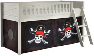 SCOTT Spielbett, LF 90 x 200 cm, mit Rolllattenrost, Leiter und Textilset "Caribian Pirate", weiß lackiert