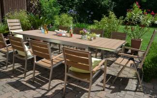 Garnitur Orlando im Edelstahl/Teak Look 180/270cmx100cm + 8 Hochlehner-Sessel