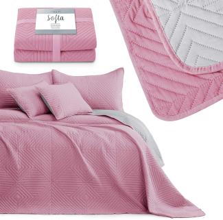 AmeliaHome Tagesdecke rosa grau 200x220 Bettüberwürf zweiseitig Ultrasonic Steppung Polyester Softa