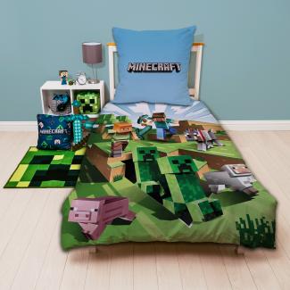 Minecraft Bettwäsche für Jungen Kinderbettwäsche 135x200 80x80 cm buntes Motiv Battle aus 100% Baumwolle