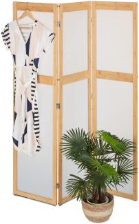 Relaxdays Paravent, 3-teilig, Faltbarer Raumtrenner, HxB: 168x135,5 cm, Kunststoff & Bambus, Trennwand innen, Natur/weiß