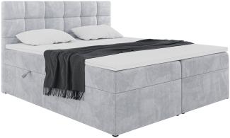 MEBLINI Boxspringbett TAPO 2 140x200 cm mit Bettkasten - H3/Hellgrau Samt Polsterbett - Doppelbett mit Topper & Taschenfederkern-Matratze