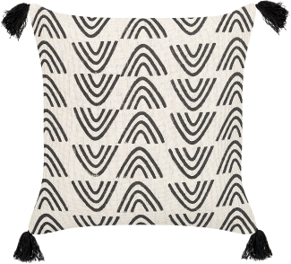 Dekokissen geometrisches Muster Baumwolle cremeweiß schwarz mit Quasten 45 x 45 cm MAYS