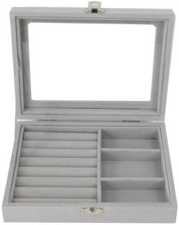 Edle Schmuckbox mit grauem Samt 4 Fächer 20x15x5 cm