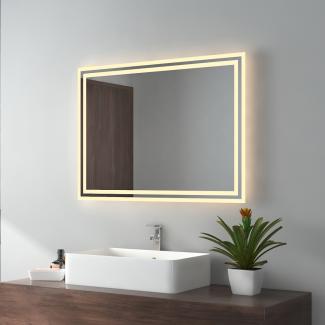 EMKE Badspiegel mit Beleuchtung LED Warmweißes Licht, 80x60cm, IP44 Wasserdicht Wandspiegel