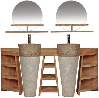 Badmöbel Set Eda Teak Massivholz - Breite vom Unterschrank: 180 cm - Spiegel: 1 Spiegel - Standwaschbecken: ohne Standwaschbecken