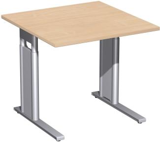 Schreibtisch 'C Fuß Pro' höhenverstellbar, 80x80cm, Buche / Silber
