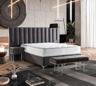 Casa Padrino Luxus Doppelbett Grau / Silber - Verschiedene Größen - Massivholz Bett mit Kopfteil und Matratze - Schlafzimmer Möbel - Hotel Möbel - Luxus Möbel